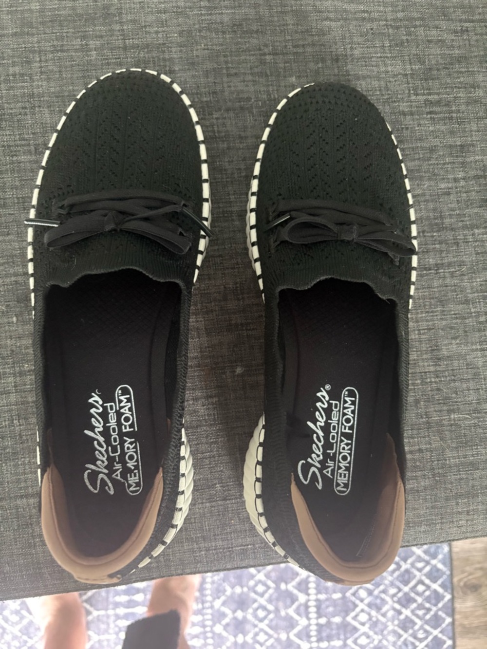 Skechers Black Knit Slip-On Loafers with Contrast Trim